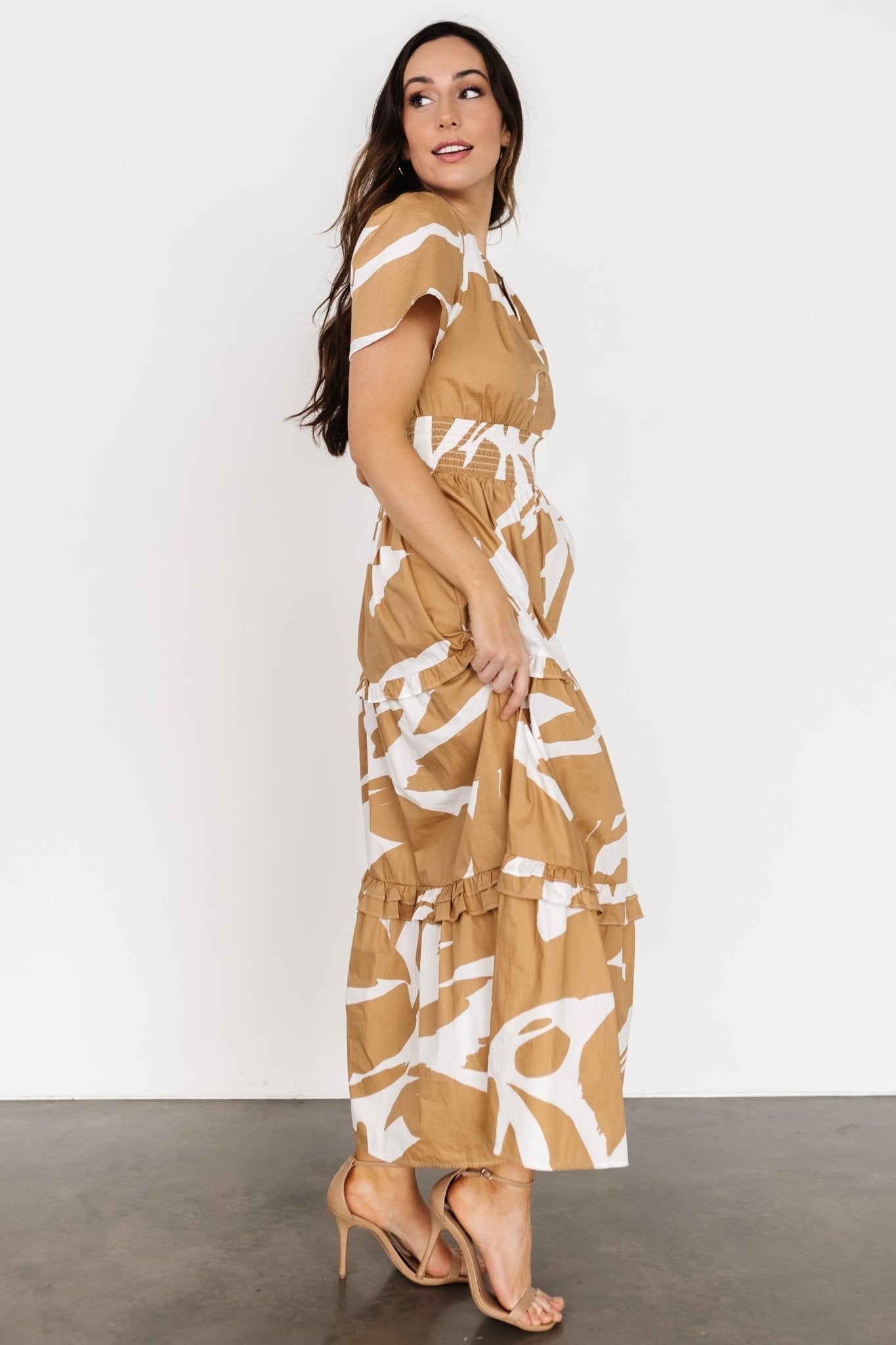 Palmer Tiered Maxi Dress | Camel + White - Baltic Born