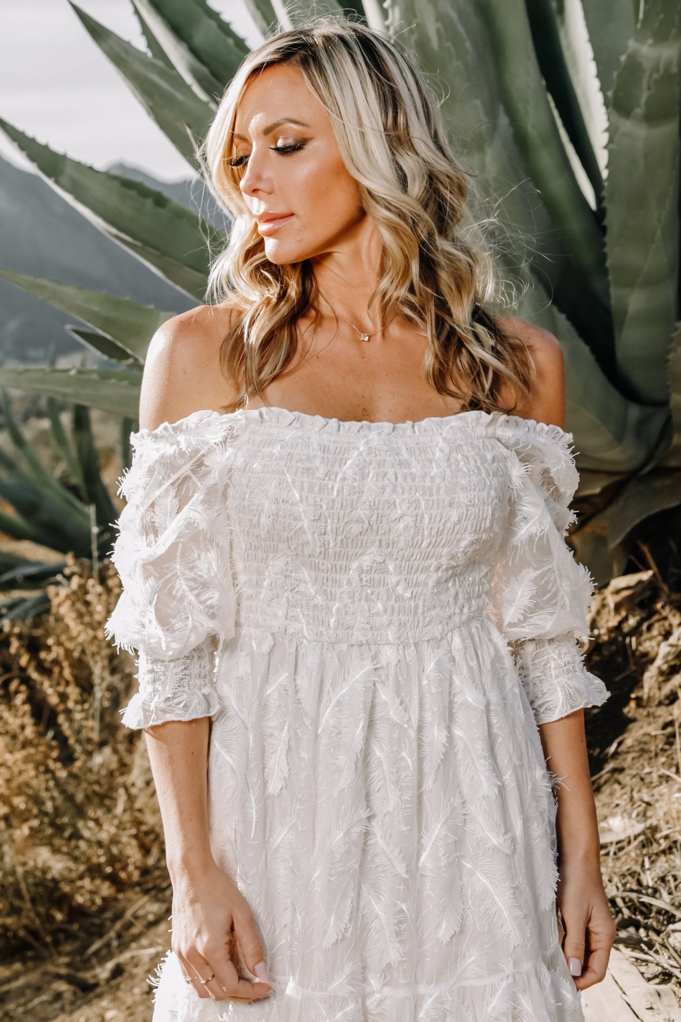 Paloma Smocked Feather Maxi Dress | Off White - Baltic Born