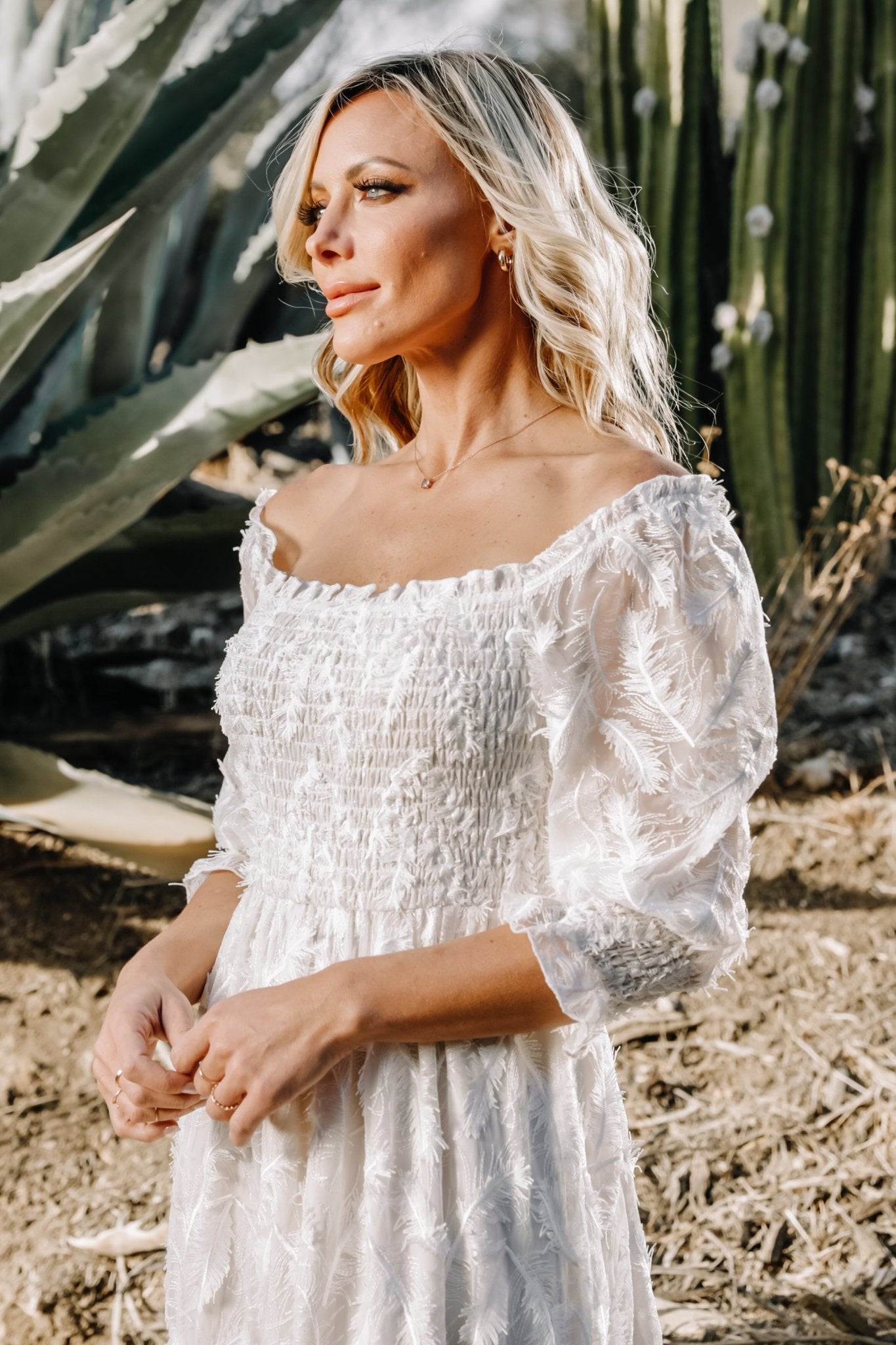 Paloma Smocked Feather Maxi Dress | Off White - Baltic Born