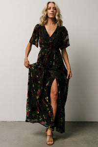 Parisian Velvet Maxi Dress | Black Rose Floral | Baltic Born
