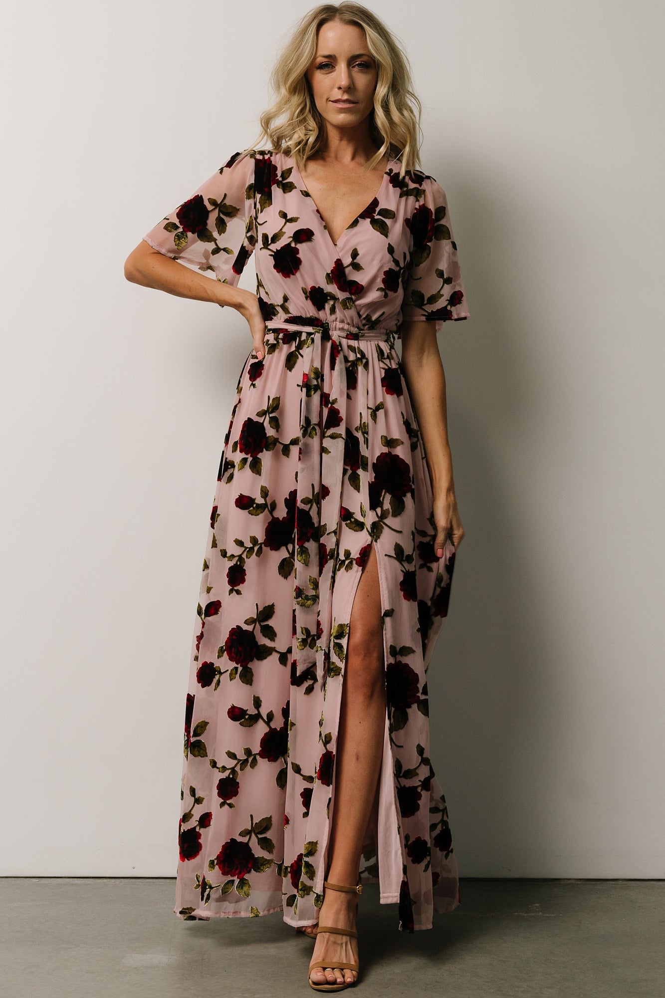 Parisian Velvet Maxi Dress | Blush Rose Floral - Baltic Born