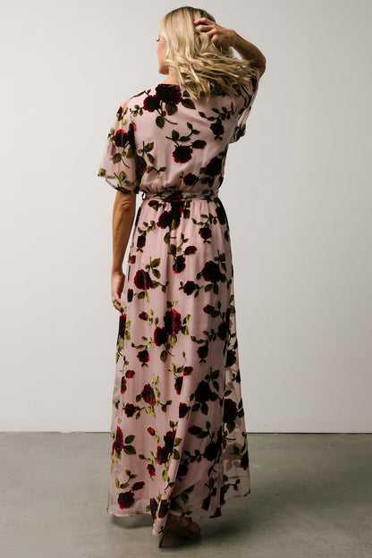 Parisian Velvet Maxi Dress | Blush Rose Floral - Baltic Born