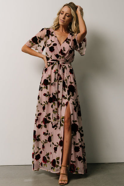 Parisian Velvet Maxi Dress | Blush Rose Floral - Baltic Born