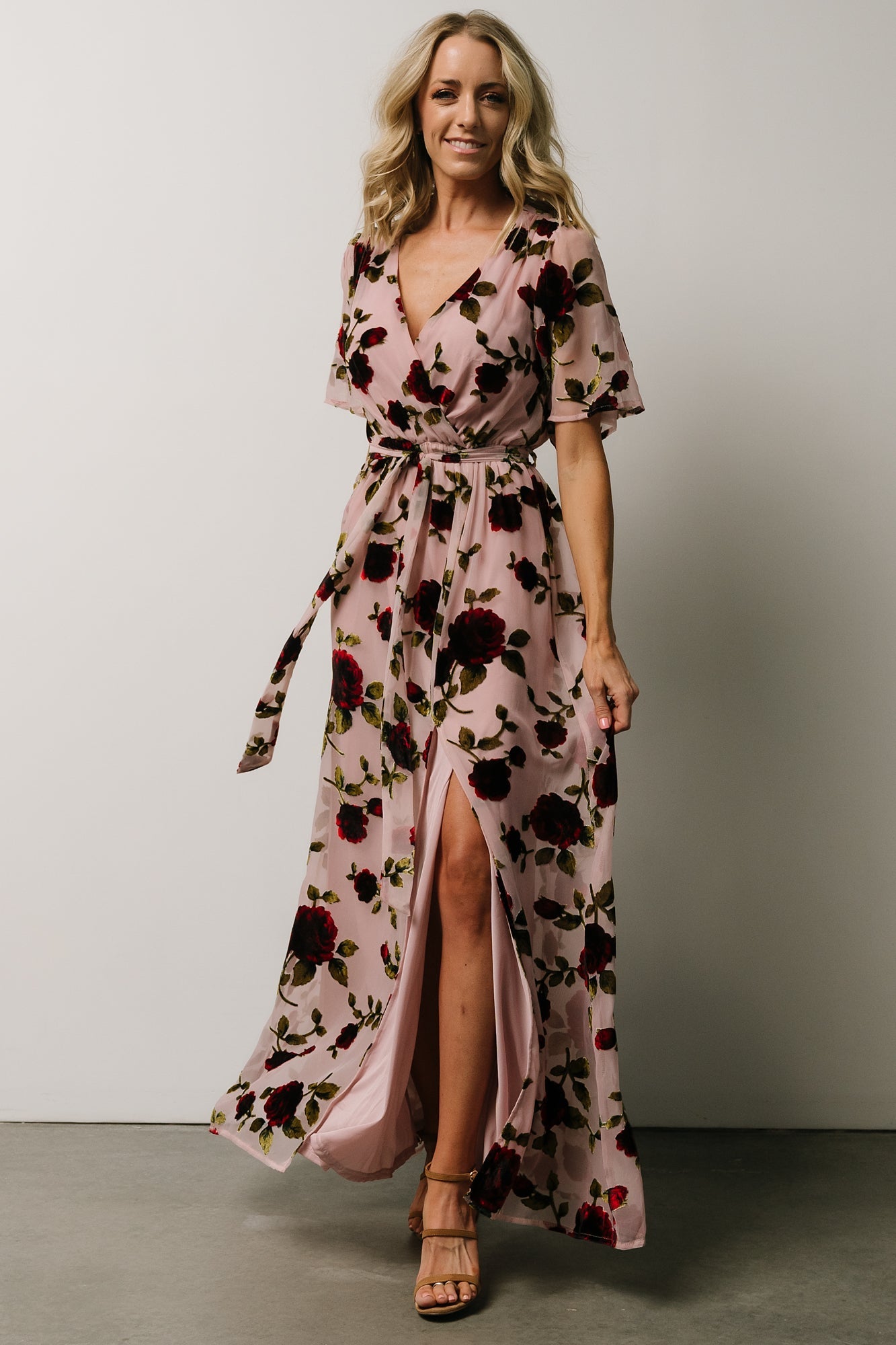 Parisian Velvet Maxi Dress | Blush Rose Floral - Baltic Born