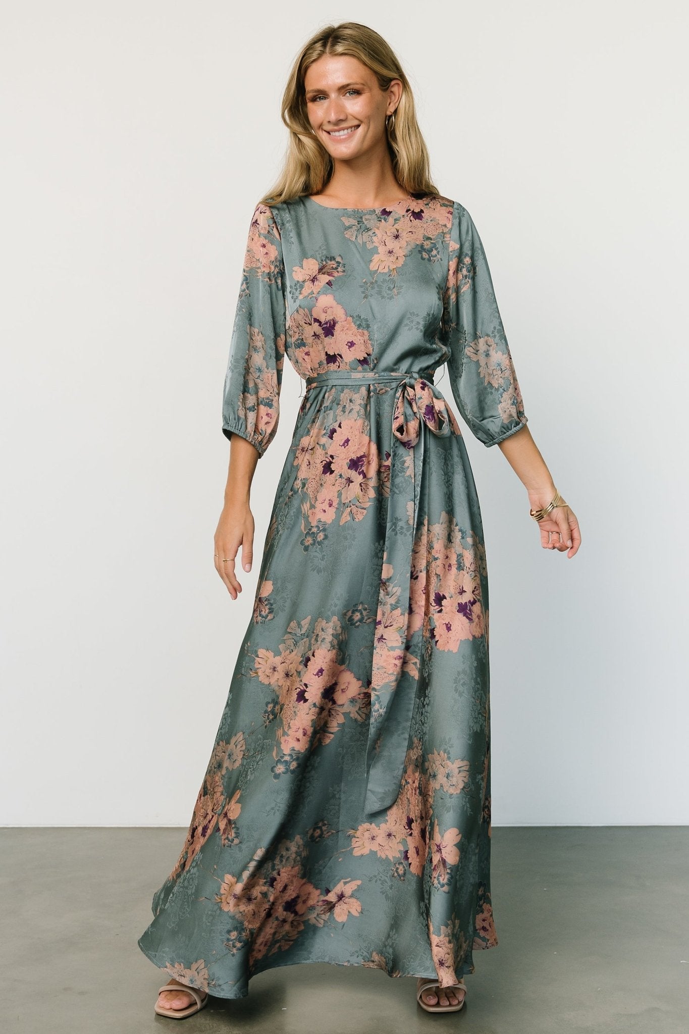 Paula Satin Maxi Dress | Blue + Pink Multi - Baltic Born