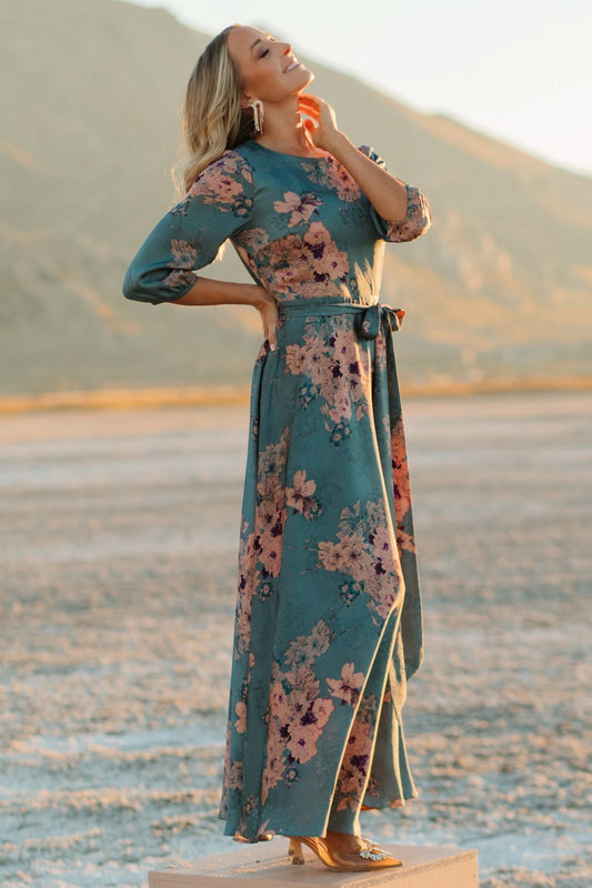 Paula Satin Maxi Dress | Blue + Pink Multi - Baltic Born