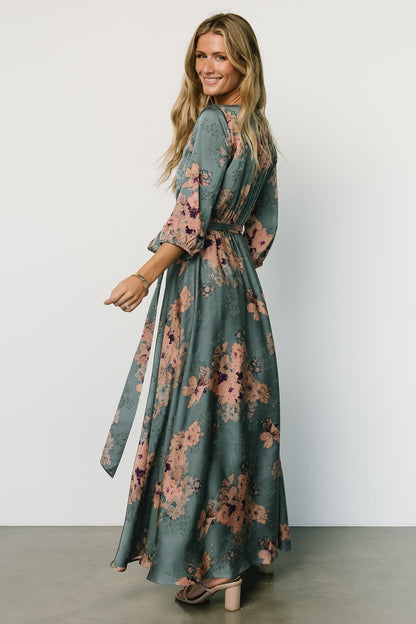 Paula Satin Maxi Dress | Blue + Pink Multi - Baltic Born