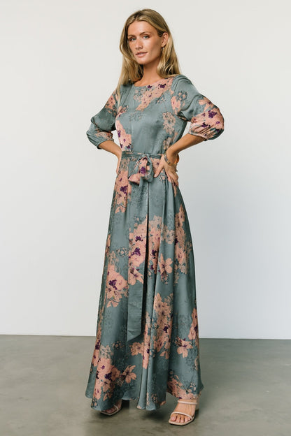 Paula Satin Maxi Dress | Blue + Pink Multi - Baltic Born