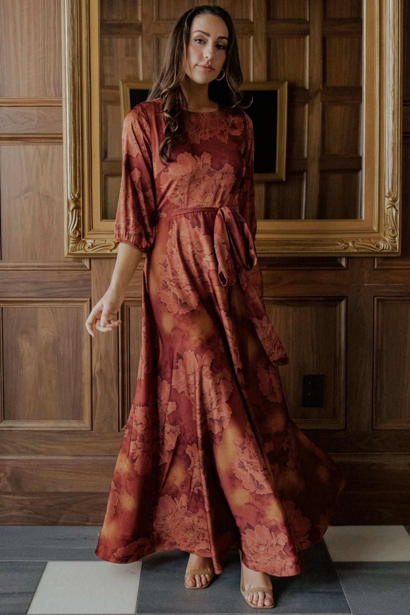 Baltic Born Womens Paula Satin Maxi Dress | Terracotta Floral | Size: Xs Baltic Born Womens Paula Satin Maxi Dress | Terracotta Floral | Size: Xs