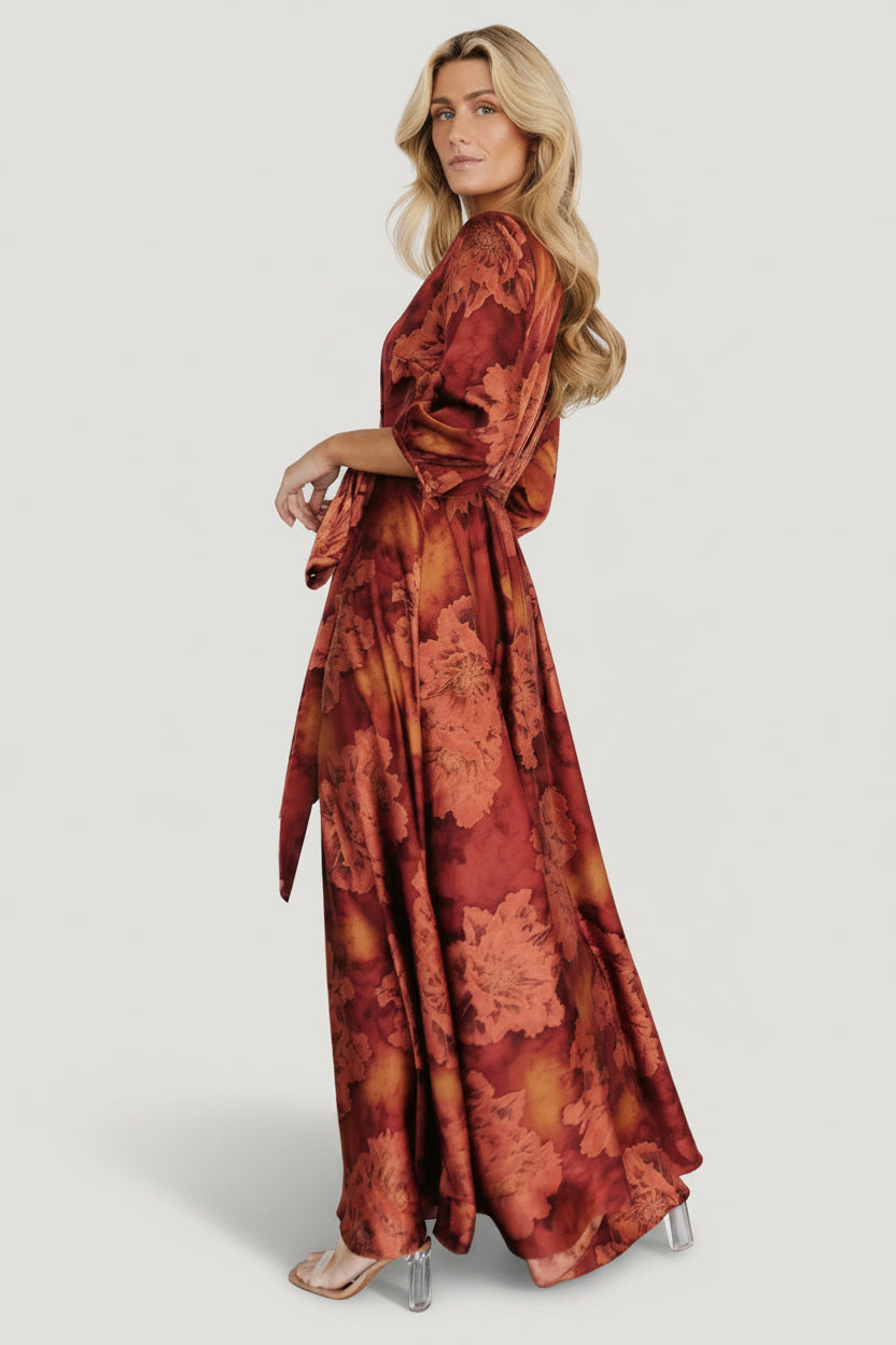 Baltic Born Womens Paula Satin Maxi Dress | Terracotta Floral | Size: Xs Baltic Born Womens Paula Satin Maxi Dress | Terracotta Floral | Size: Xs