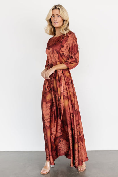 Paula Satin Maxi Dress | Terracotta Floral - Baltic Born