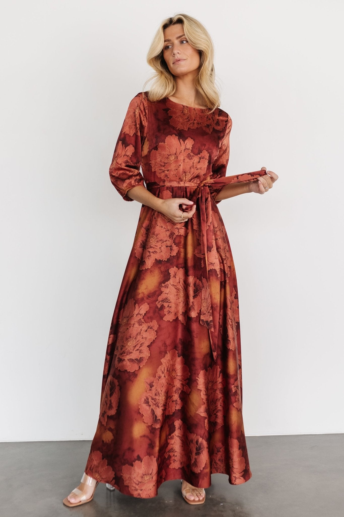 Baltic Born Womens Paula Satin Maxi Dress | Terracotta Floral | Size: Xs Baltic Born Womens Paula Satin Maxi Dress | Terracotta Floral | Size: Xs