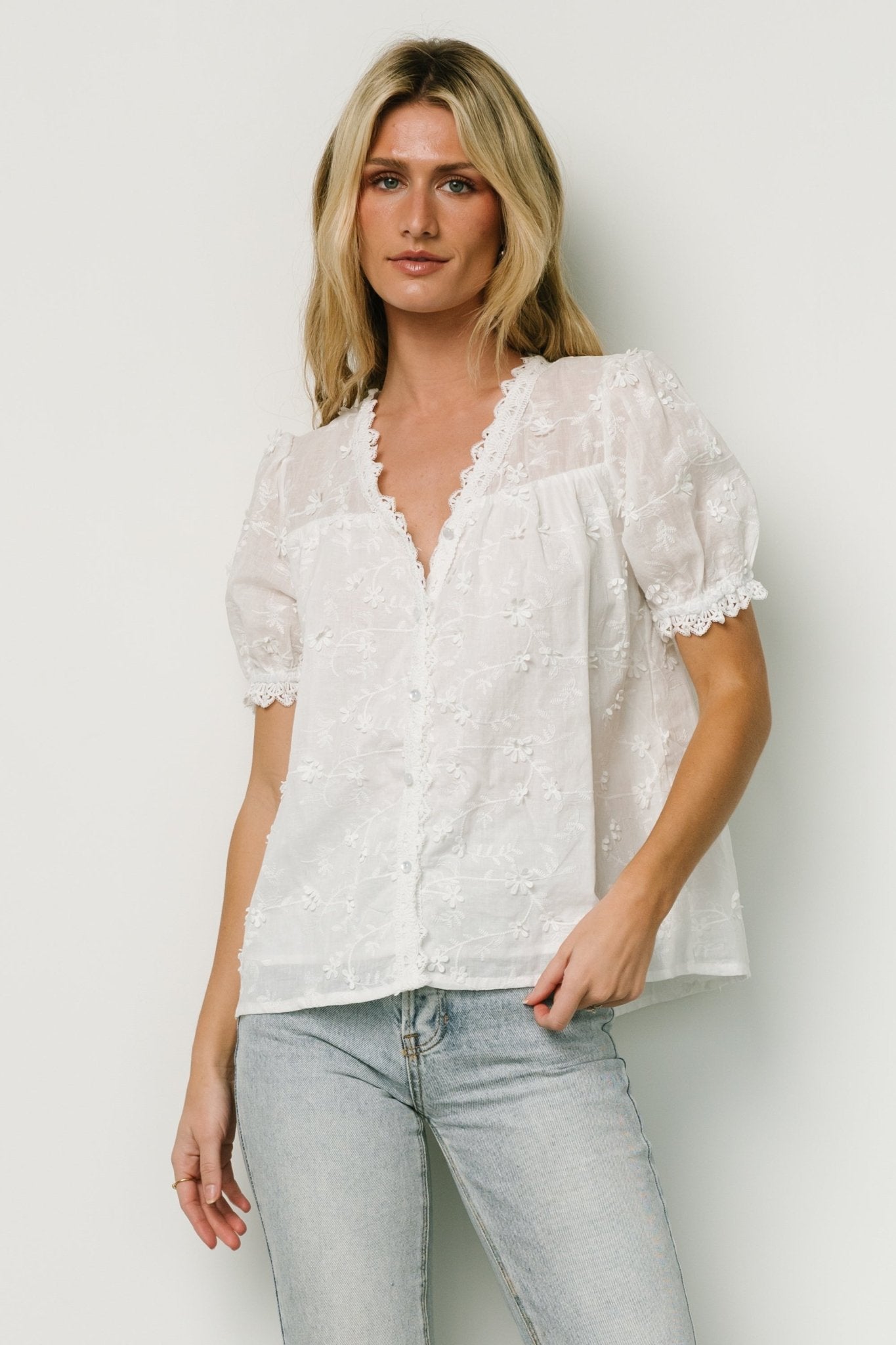 Pauline Embossed Top | Off White - Baltic Born