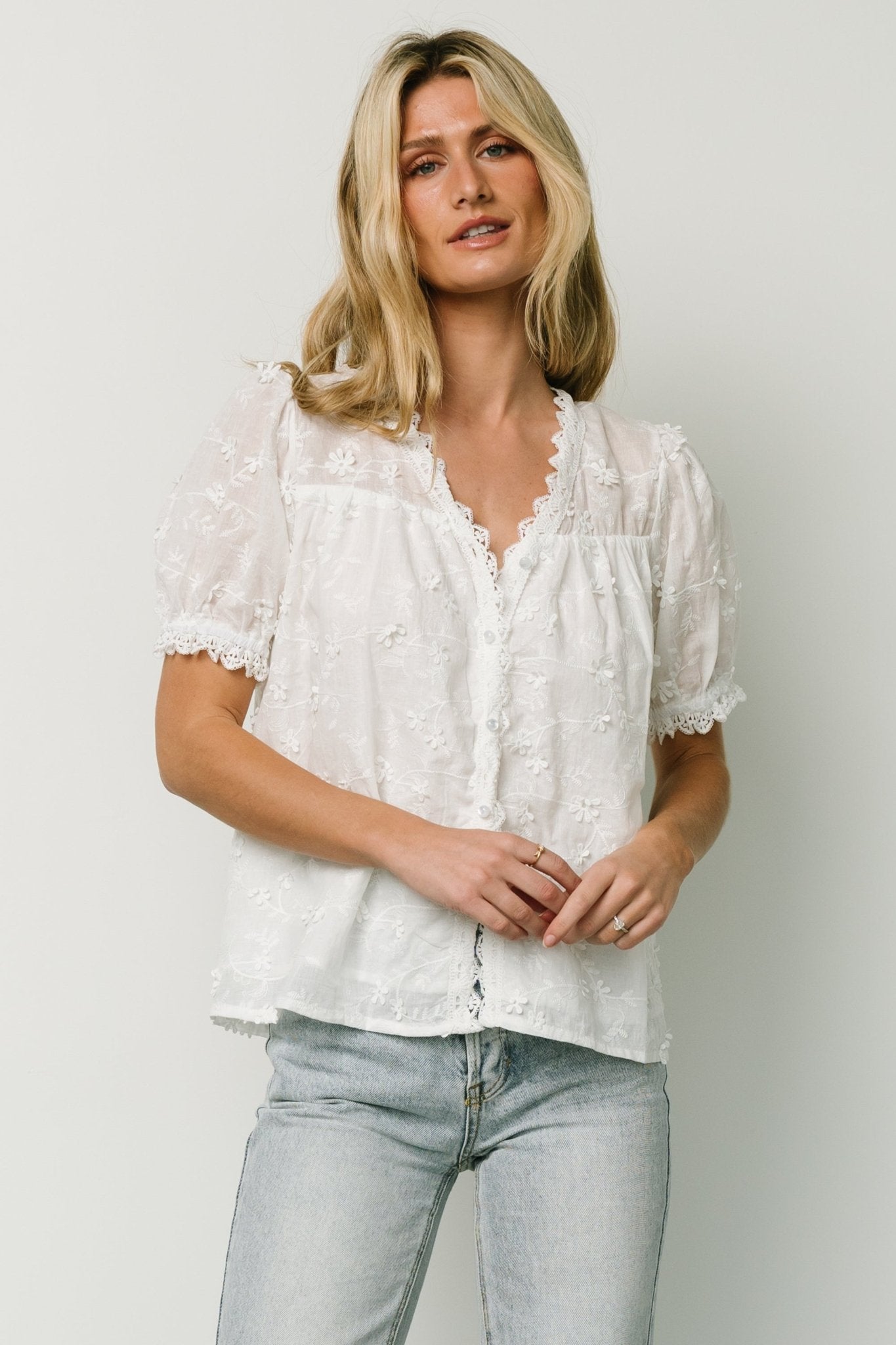 Pauline Embossed Top | Off White - Baltic Born