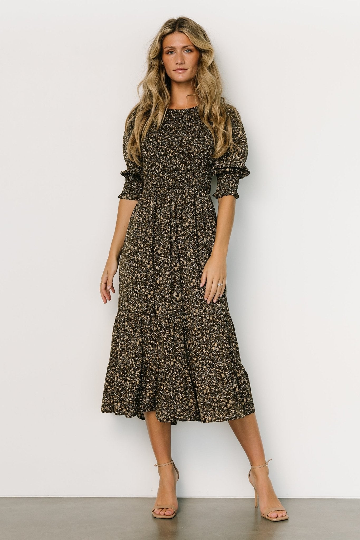 Pele Tiered Midi Dress | Black Floral - Baltic Born