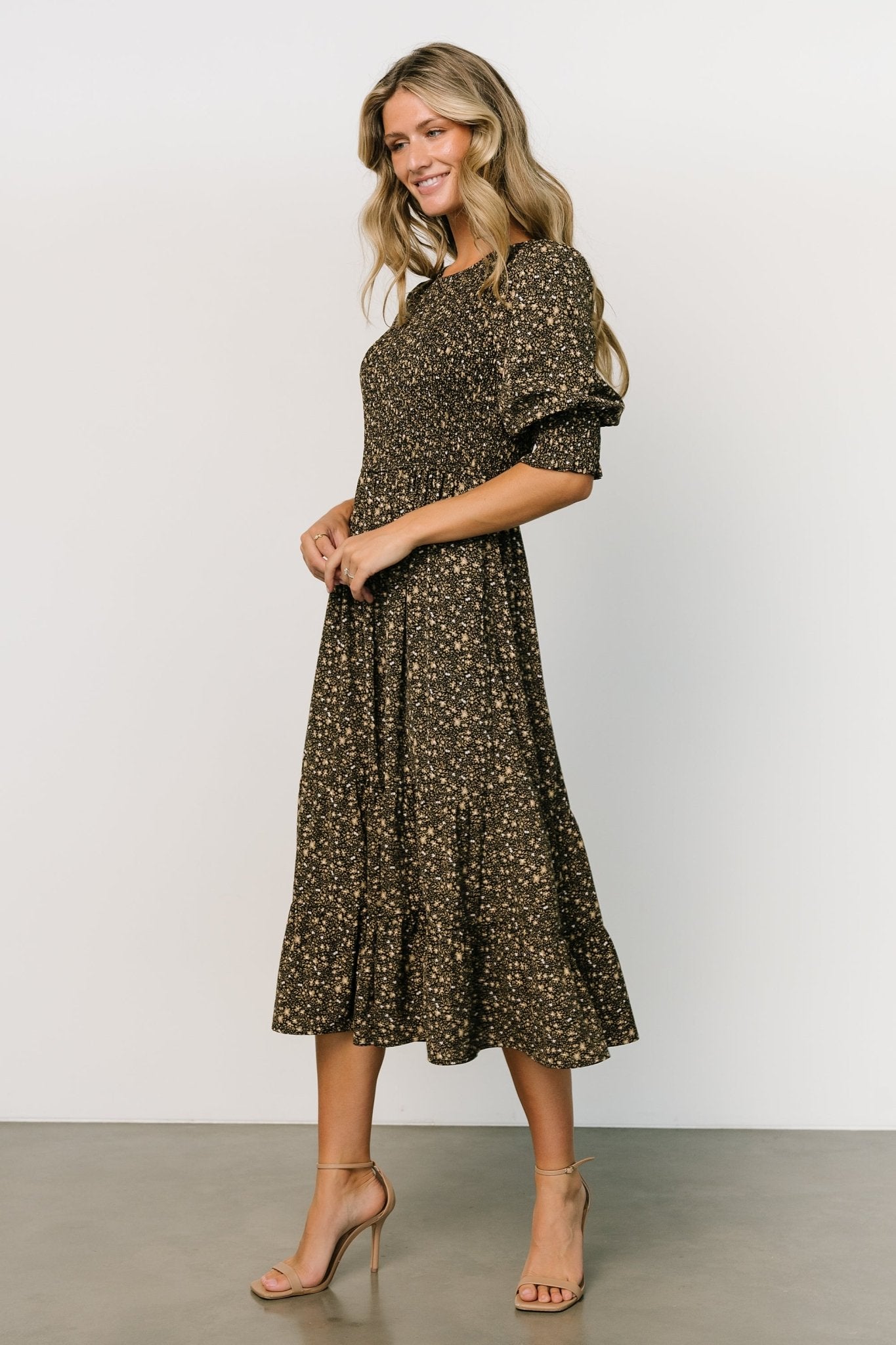 Pele Tiered Midi Dress | Black Floral - Baltic Born