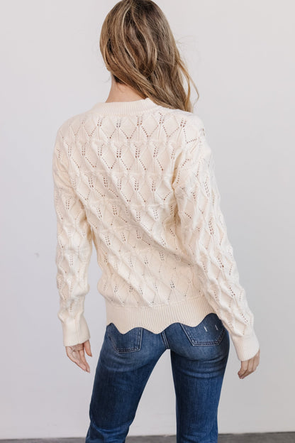 Perle Eyelet Scallop Sweater | Cream - Baltic Born