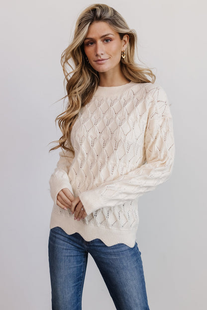 Perle Eyelet Scallop Sweater | Cream - Baltic Born