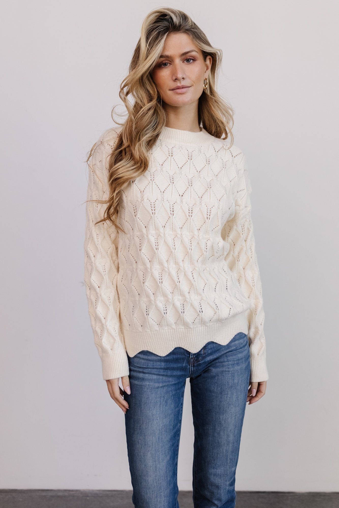 Perle Eyelet Scallop Sweater | Cream - Baltic Born