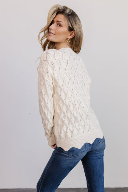 Perle Eyelet Scallop Sweater | Cream - Baltic Born