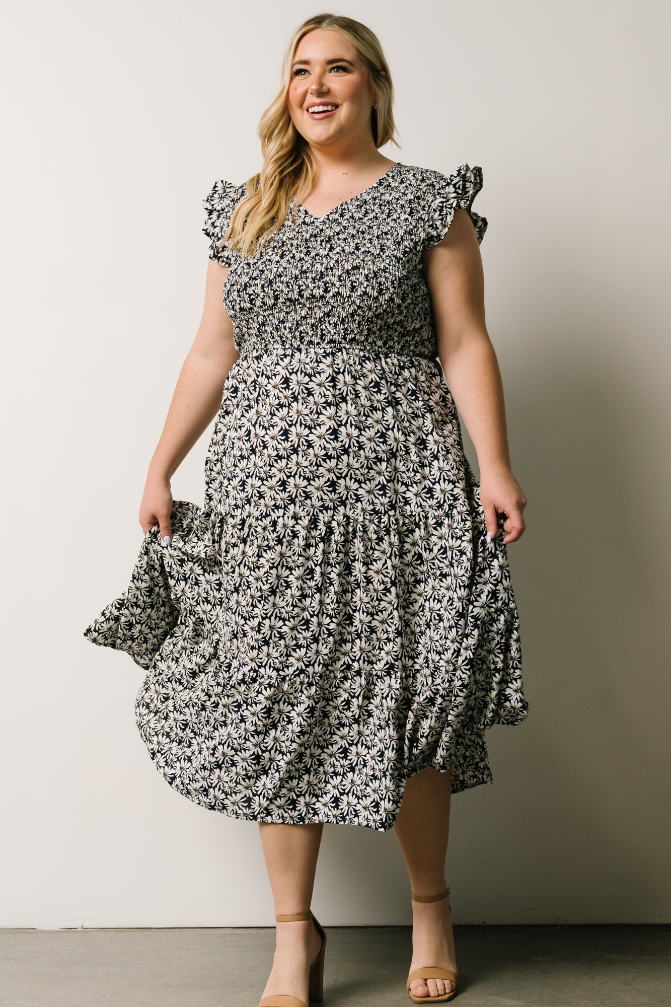 Petal Smocked Midi Dress | Navy Floral | Baltic Born