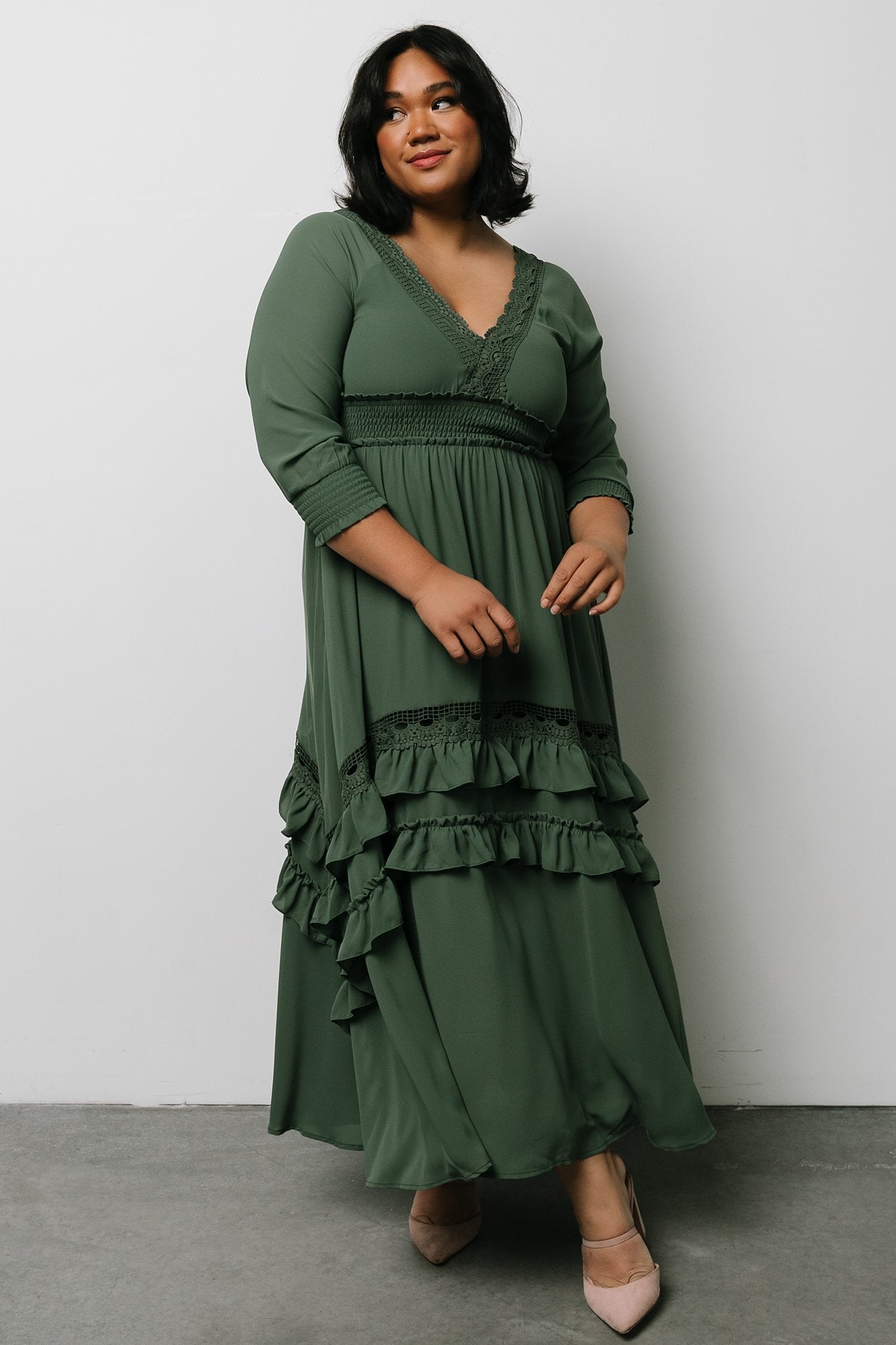 Pippa Ruffle Maxi Dress | Dusty Green | Baltic Born