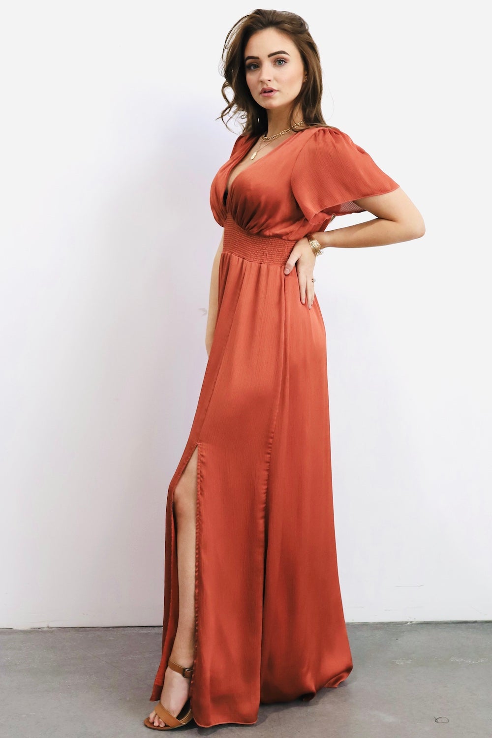 Prague Satin Maxi Dress | Rust - Baltic Born