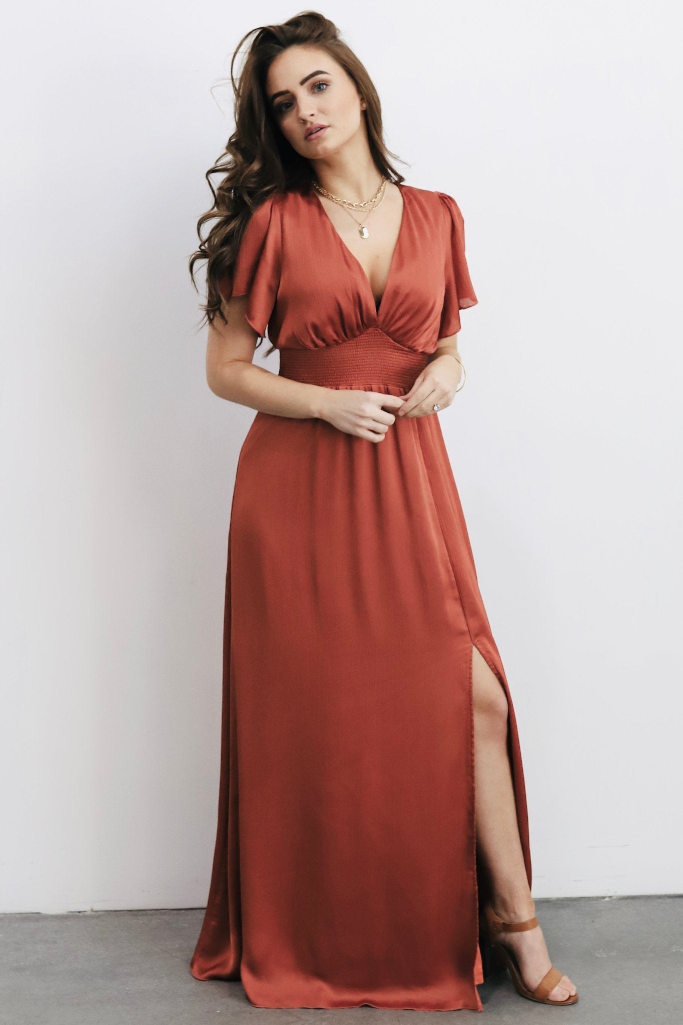 Prague Satin Maxi Dress | Rust - Baltic Born