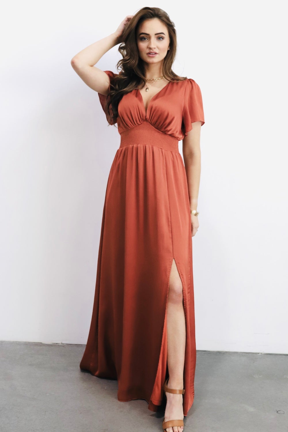 Prague Satin Maxi Dress | Rust - Baltic Born