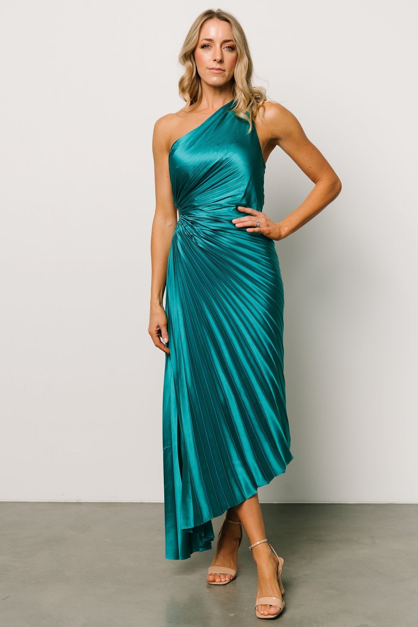 Presley One Shoulder Pleated Dress Midnight Blue Baltic Born