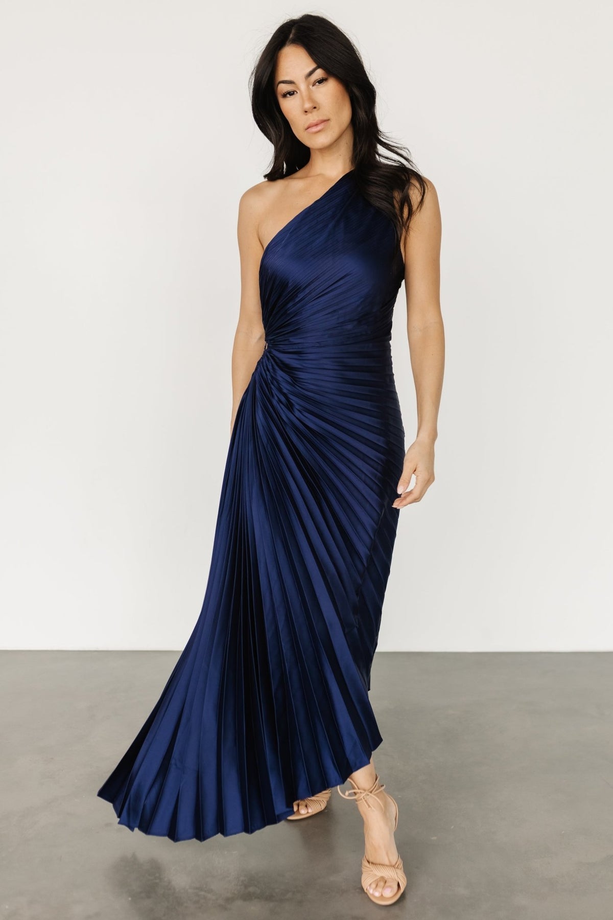 Presley One Shoulder Pleated Dress | Midnight Blue