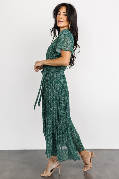 Prim Pleated Dress | Green Print - Baltic Born