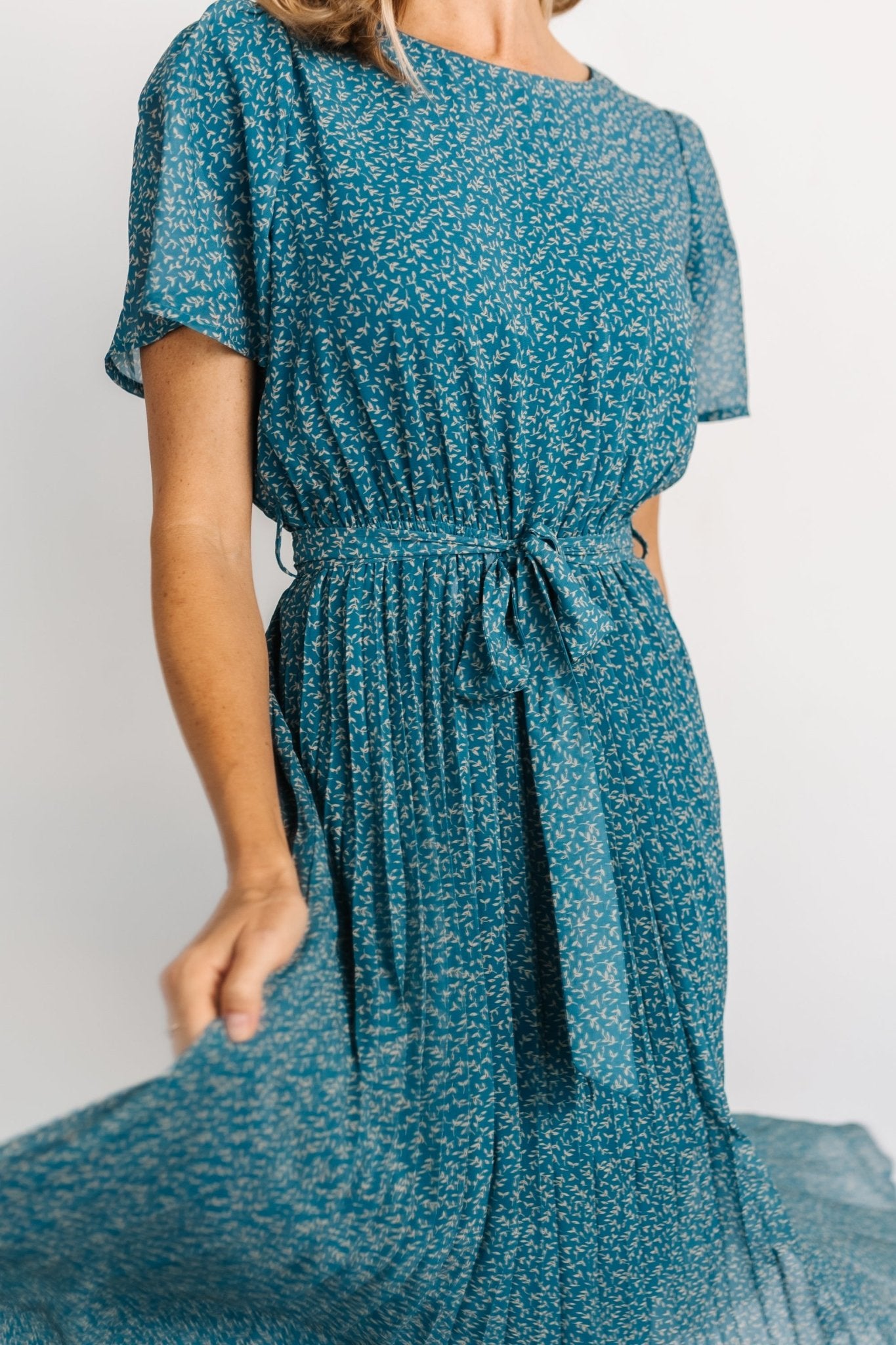 Baltic Born Womens Prim Pleated Dress | Persian Blue Print