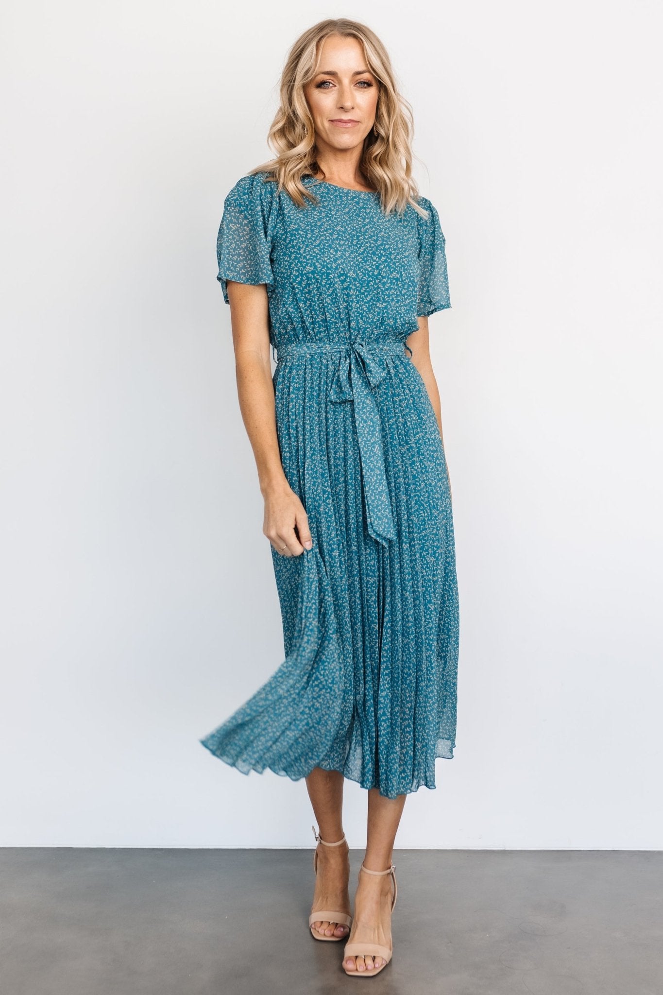 Baltic Born Womens Prim Pleated Dress | Persian Blue Print