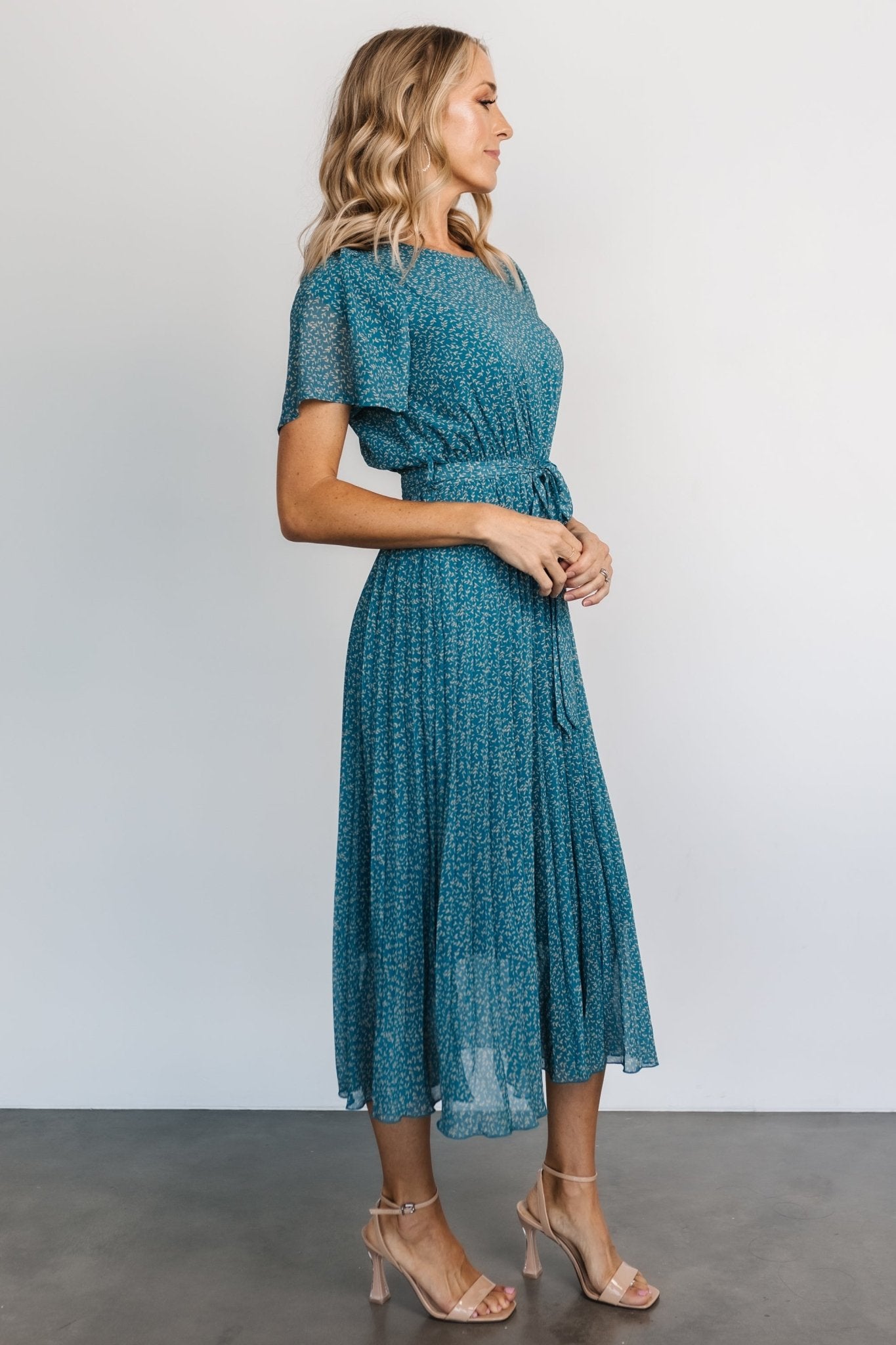 Baltic Born Womens Prim Pleated Dress | Persian Blue Print