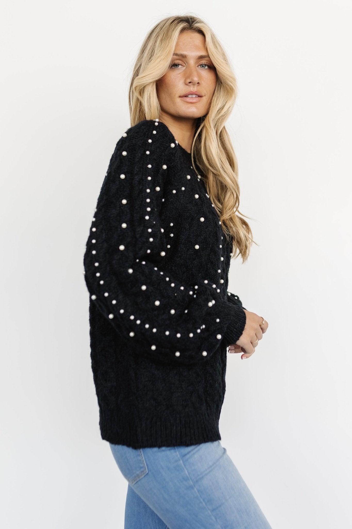 Quinn Pearl Knit Sweater | Black | Baltic Born