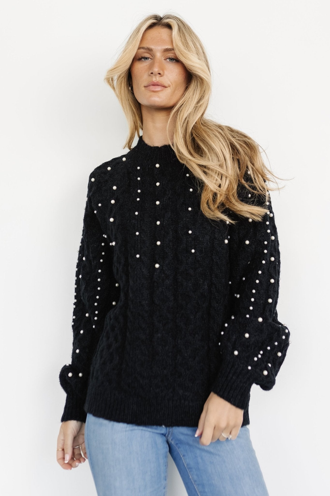 Quinn Pearl Knit Sweater | Black | Baltic Born