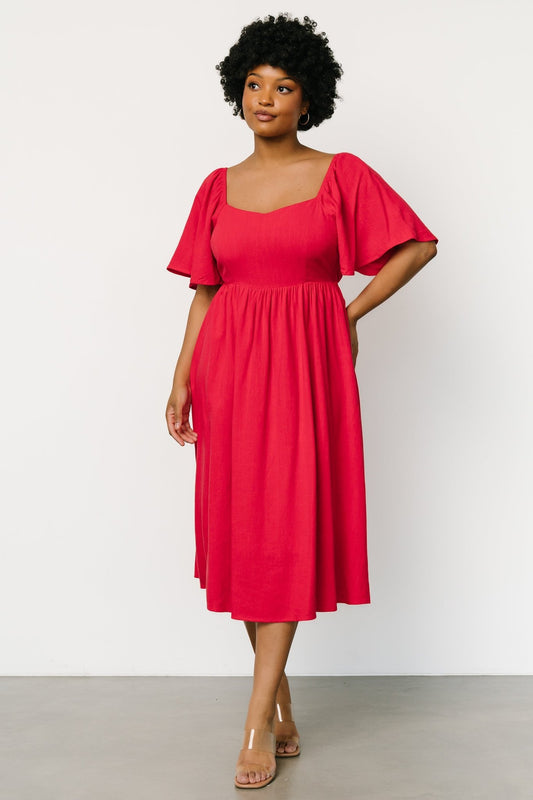 Raquel Back Tie Midi Dress | Red - Baltic Born