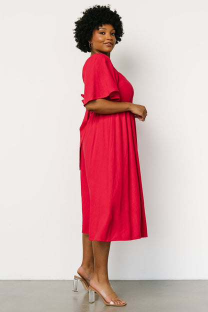 Raquel Back Tie Midi Dress | Red - Baltic Born