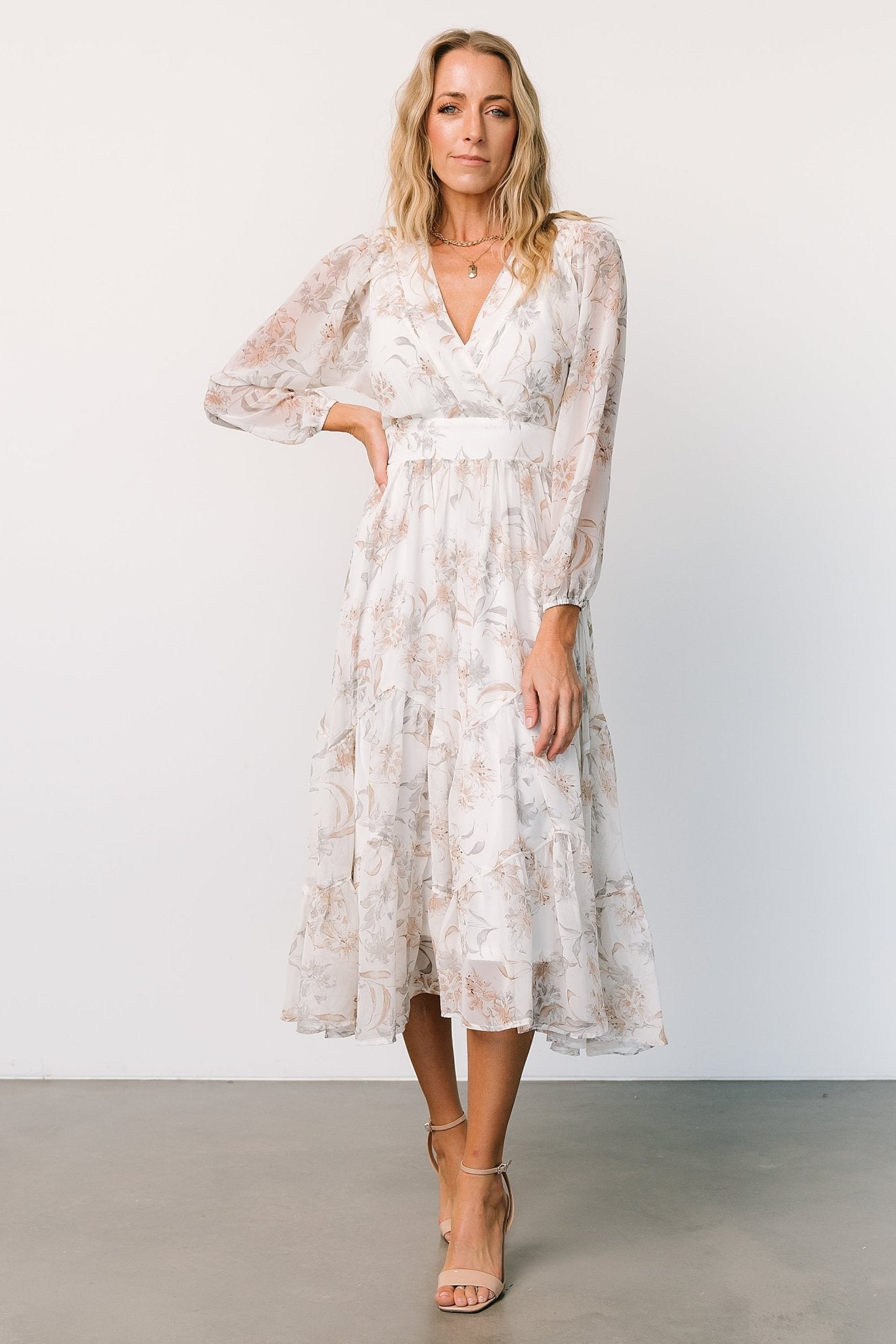 Baltic Born Womens Raven Midi Dress | Off White Floral | Size: 3XL Baltic Born Womens Raven Midi Dress | Off White Floral | Size: 3XL