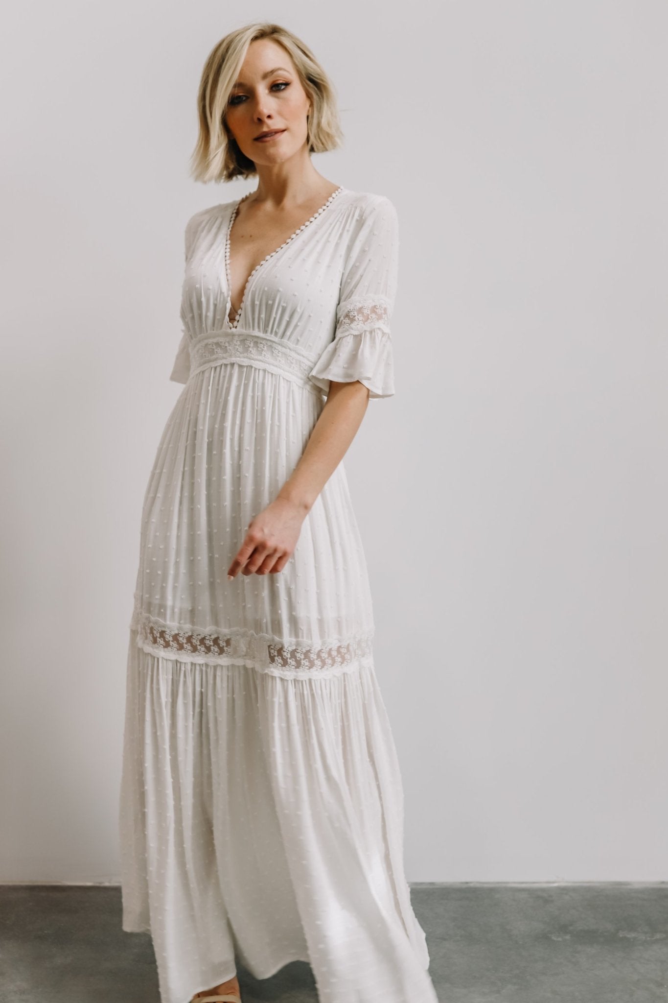Rayne Deep V Maxi Dress | White | Baltic Born