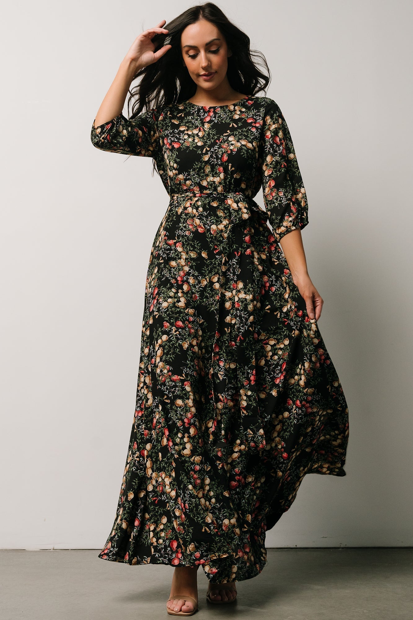 Rebecca Maxi Dress | Black Pomegranate Print - Baltic Born