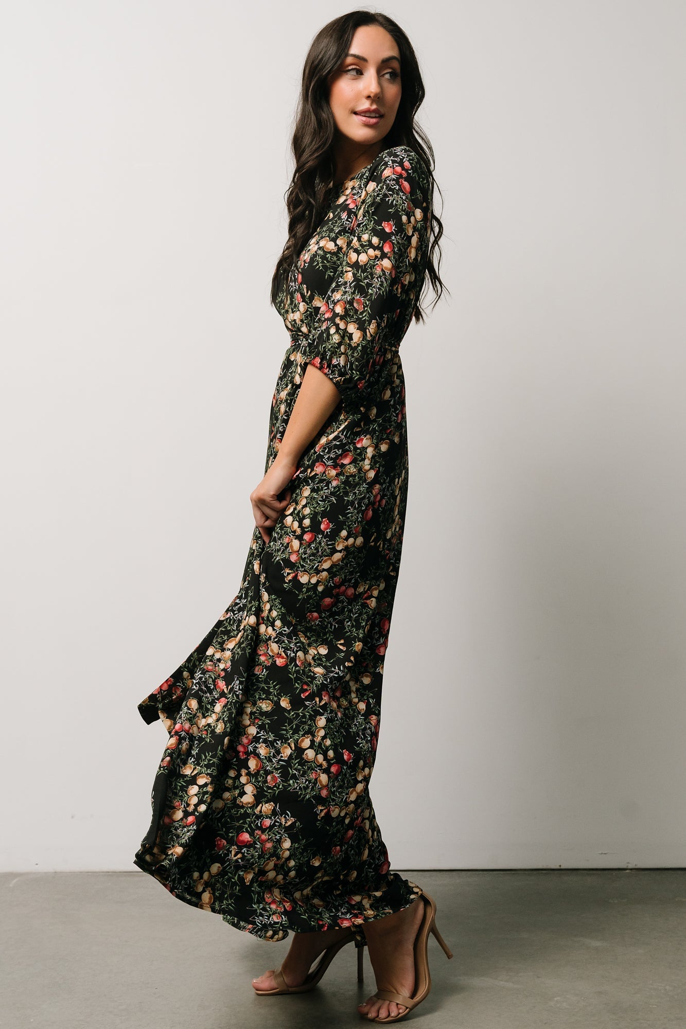 Rebecca Maxi Dress | Black Pomegranate Print - Baltic Born