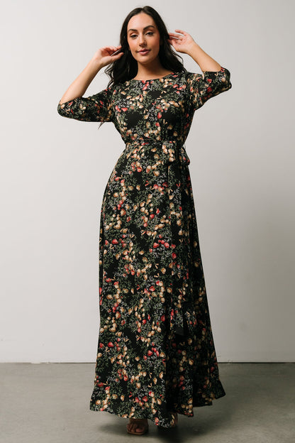 Rebecca Maxi Dress | Black Pomegranate Print - Baltic Born