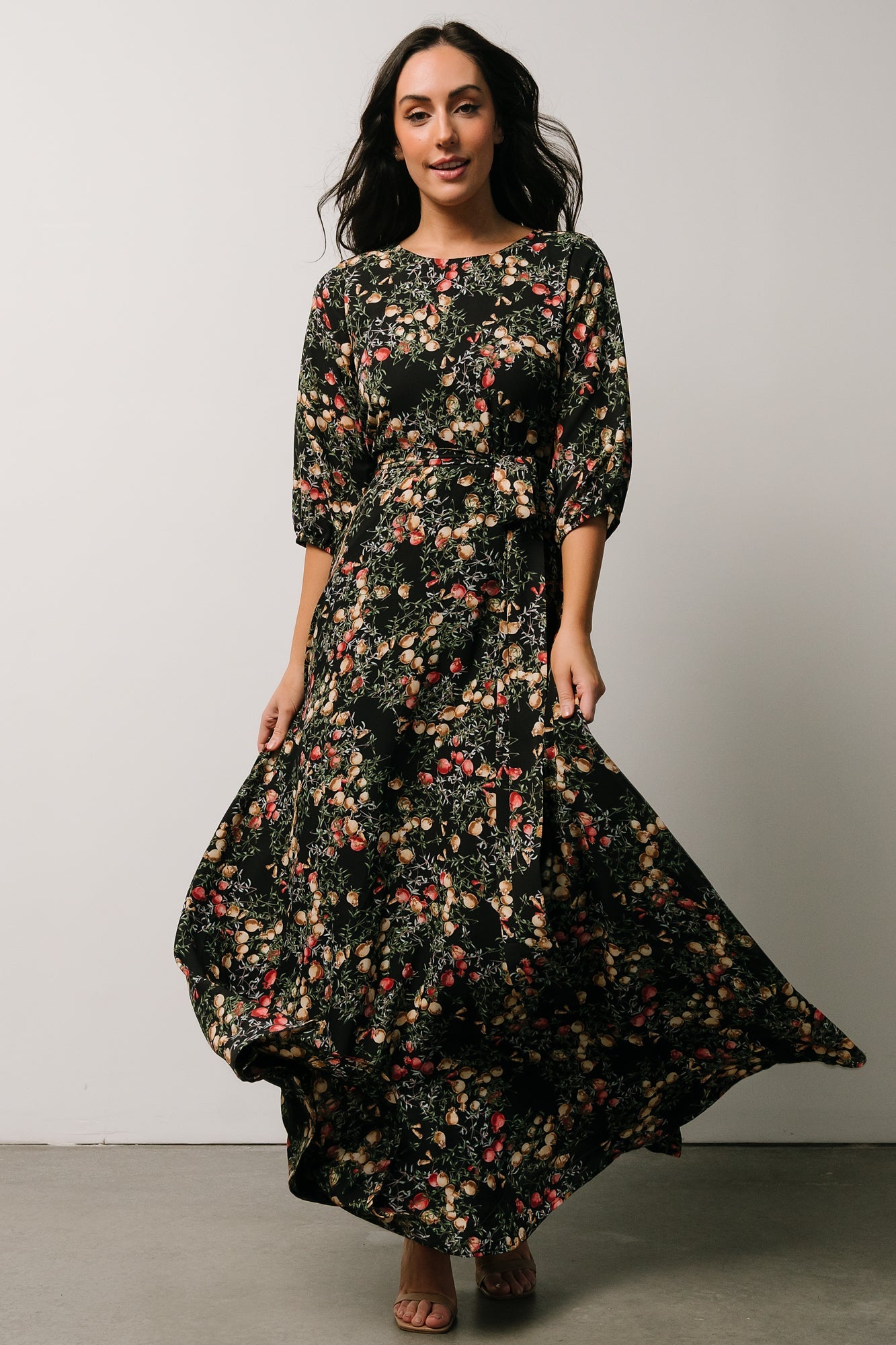 Rebecca Maxi Dress | Black Pomegranate Print - Baltic Born