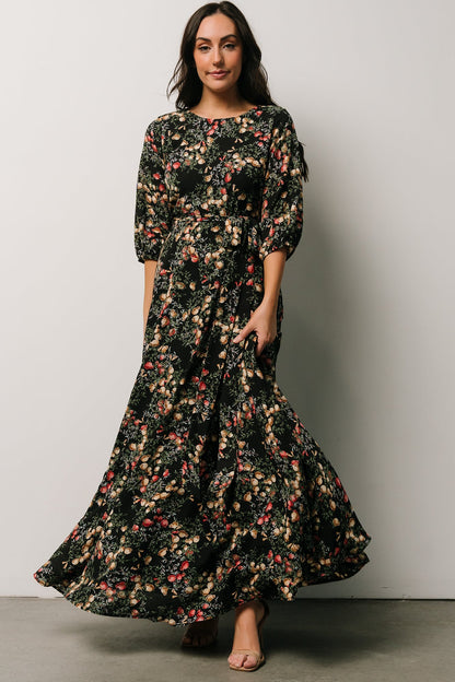 Rebecca Maxi Dress | Black Pomegranate Print - Baltic Born