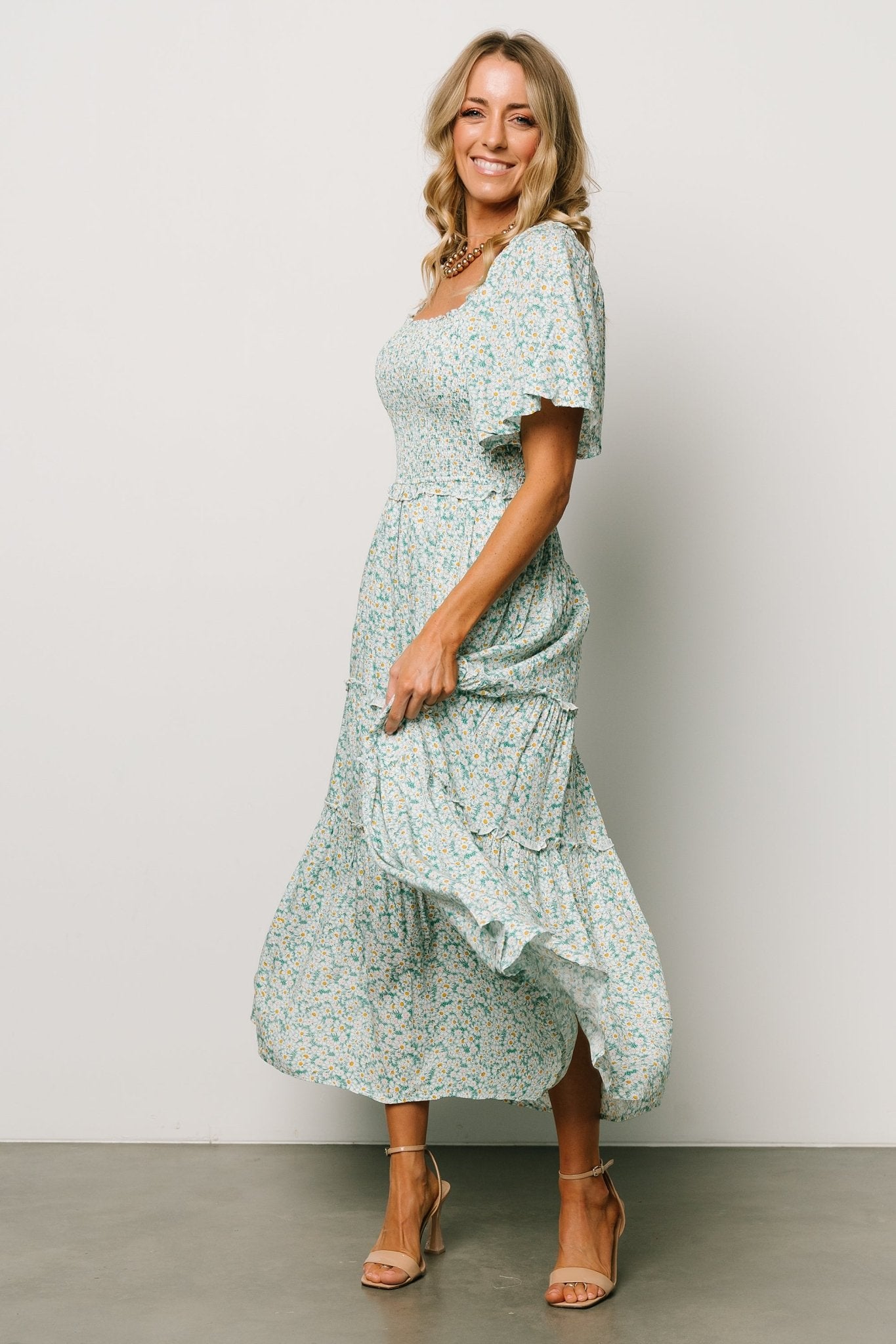 Regina Smocked Maxi Dress | Green Floral - Baltic Born