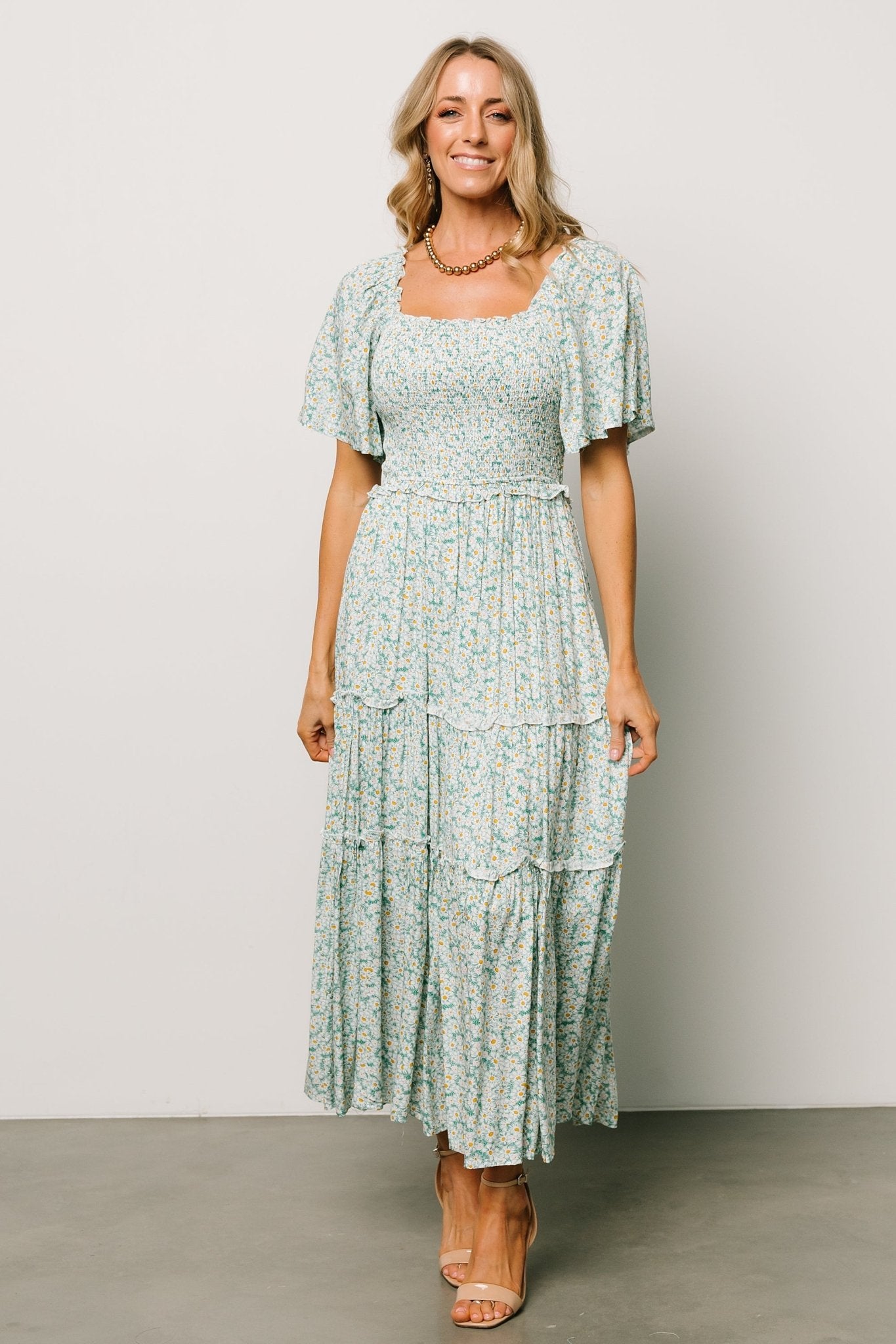 Regina Smocked Maxi Dress | Green Floral - Baltic Born