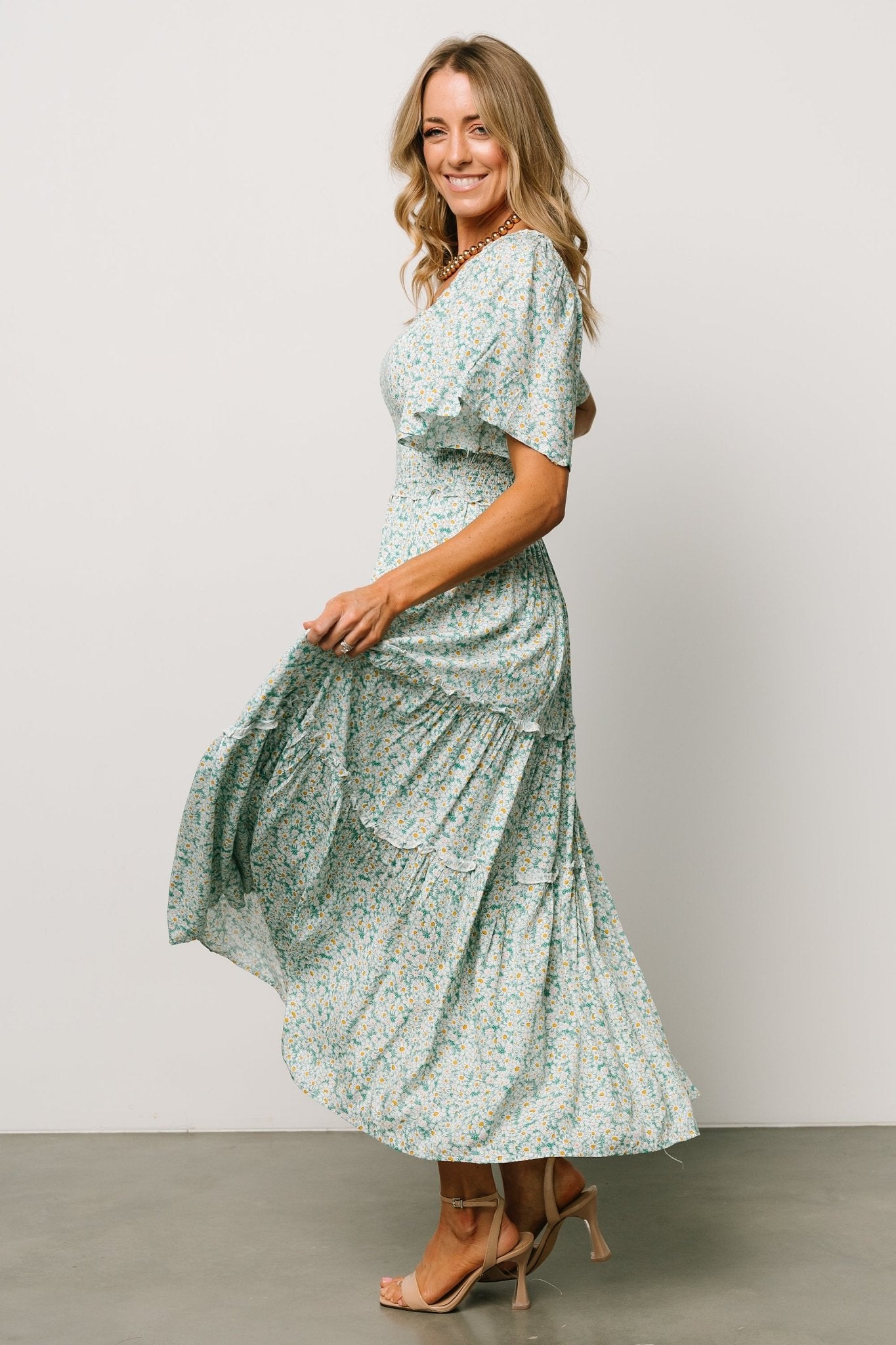 Regina Smocked Maxi Dress | Green Floral - Baltic Born