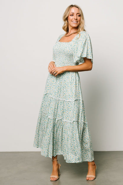 Regina Smocked Maxi Dress | Green Floral - Baltic Born